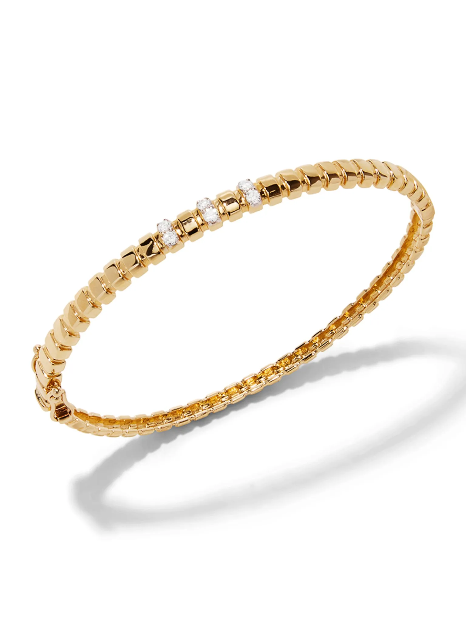 Fluted Gold & Diamond Bar Bangle Bracelet sold by YLANG23