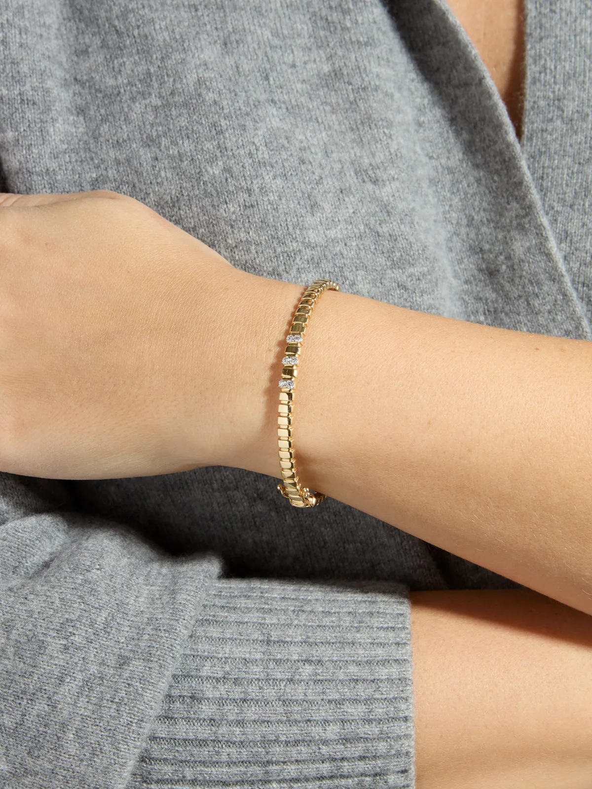 Fluted Gold & Diamond Bar Bangle Bracelet sold by YLANG23 product image thumbnail 2