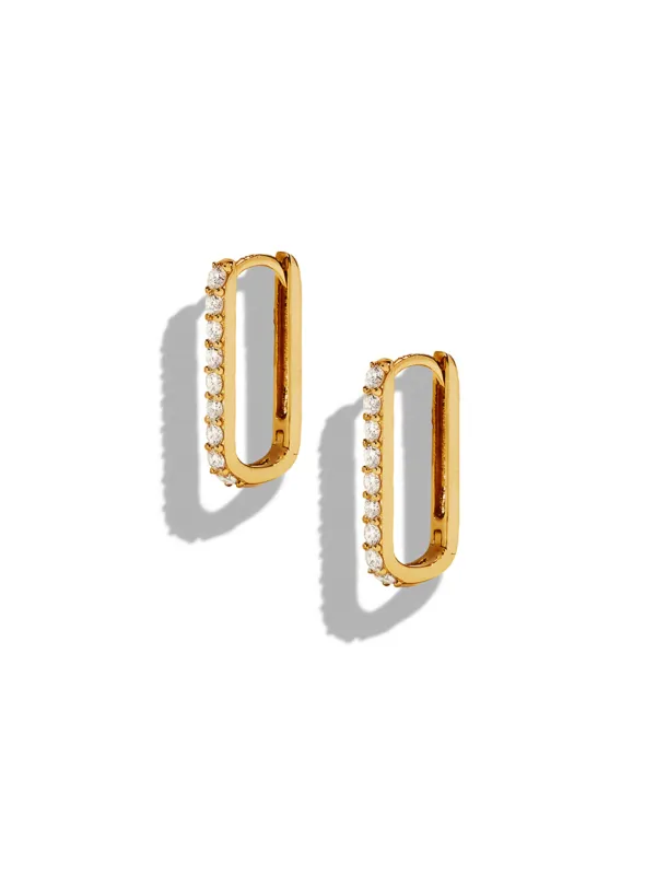 Diamond Small Paperclip Yellow Gold Hoop Earrings sold by YLANG23