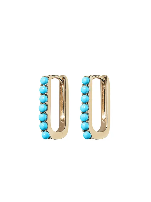 Turquoise Small Paperclip Yellow Gold Hoop Earrings sold by YLANG23
