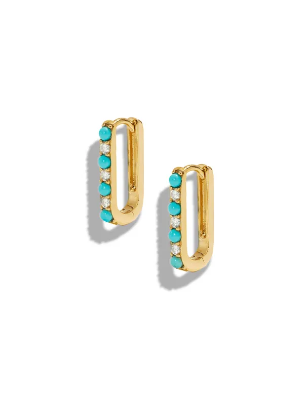 Diamond & Turquoise Small Paperclip Yellow Gold Hoop Earrings sold by YLANG23