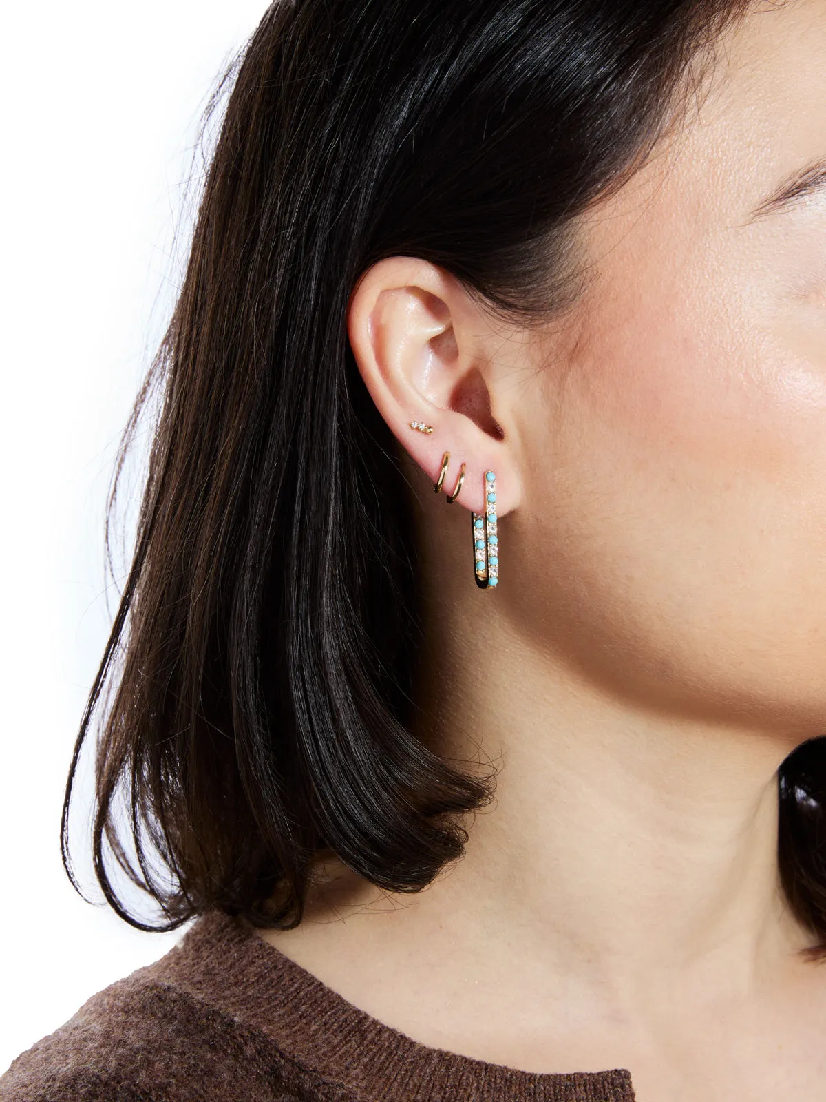 Diamond & Turquoise Large Paperclip Inside Out Hoop Earrings sold by YLANG23 product image thumbnail 2