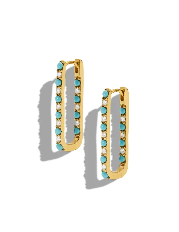 Diamond & Turquoise Large Paperclip Inside Out Hoop Earrings sold by YLANG23