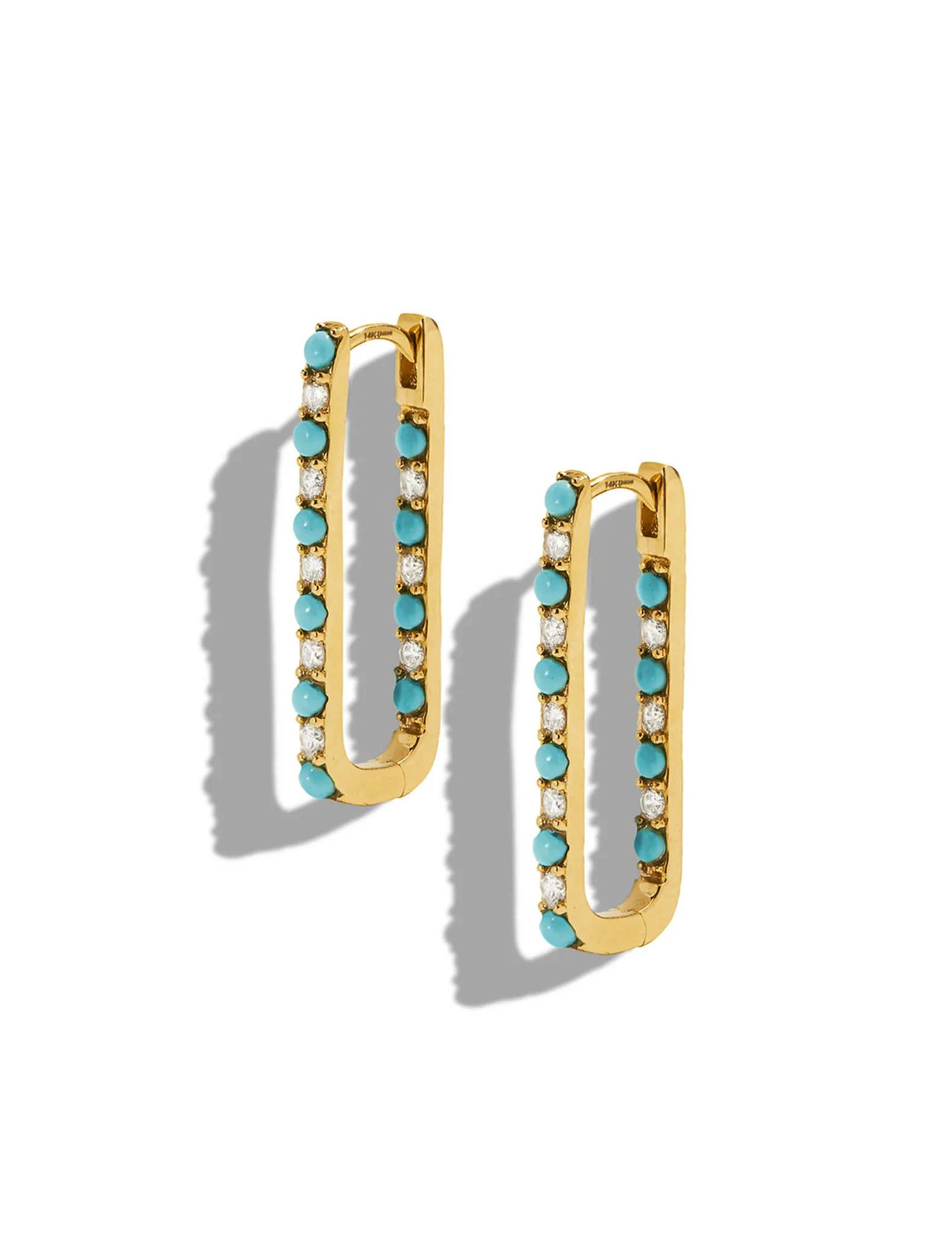 Diamond & Turquoise Large Paperclip Inside Out Hoop Earrings sold by YLANG23
