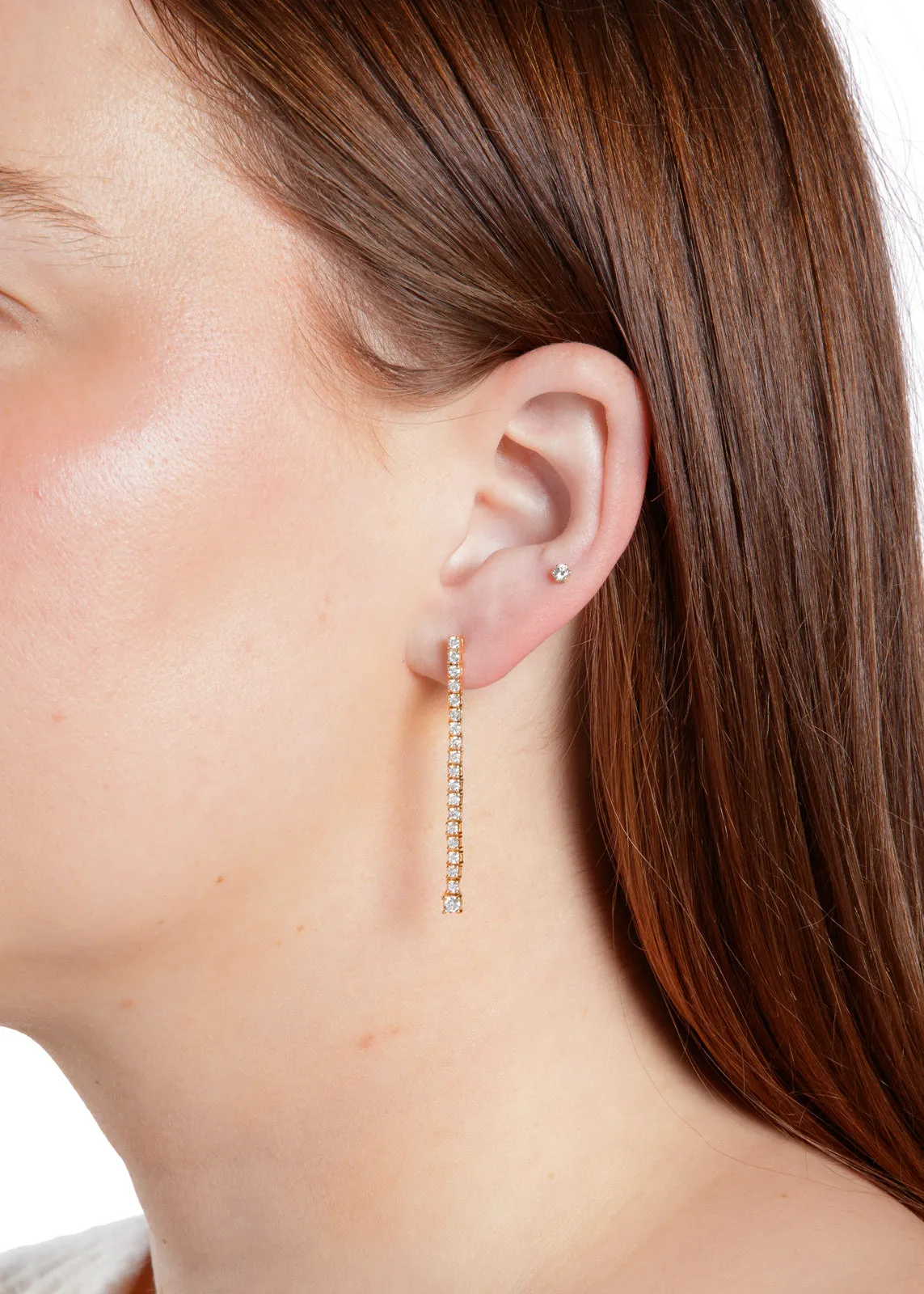 Long Diamond Tennis Yellow Gold Earrings sold by YLANG23 product image thumbnail 2
