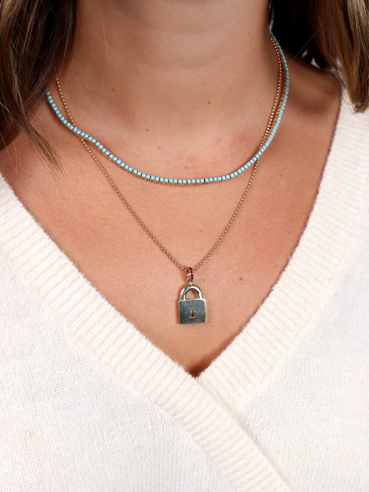 Yellow Gold Turquoise Tennis Necklace sold by YLANG23 product image thumbnail 2