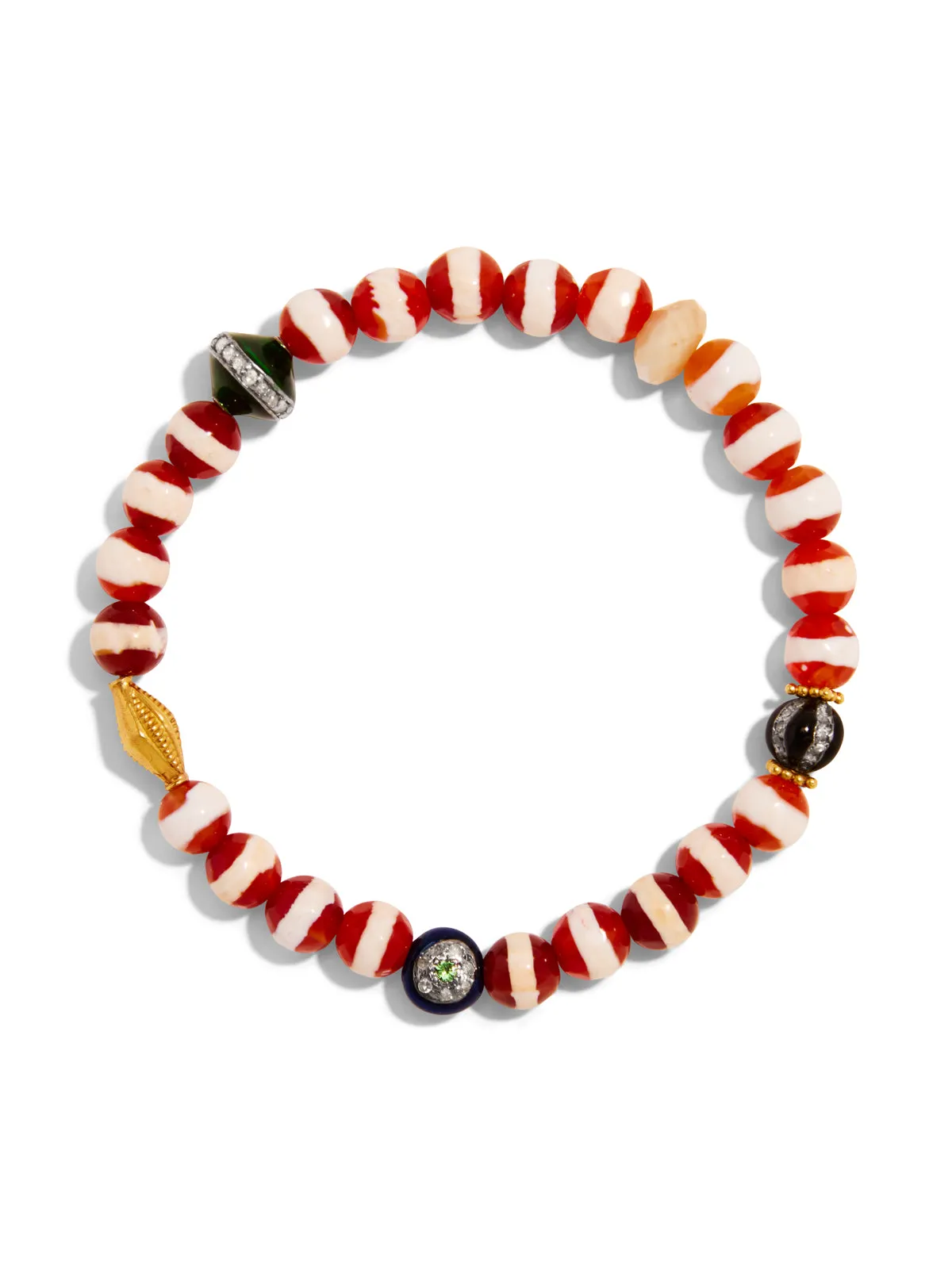 Striped Brown Agate Pavé Evil Eye & Multi Stone Beaded Bracelet sold by YLANG23