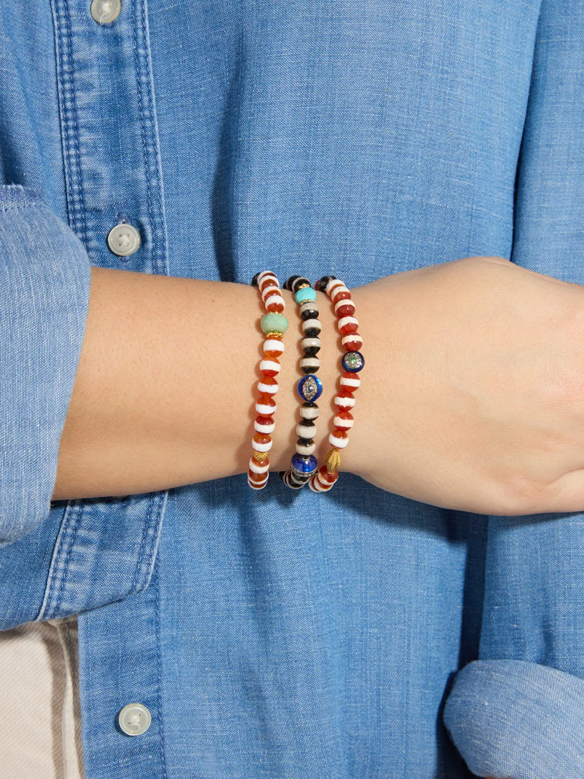 Striped Brown Agate Pavé Evil Eye & Multi Stone Beaded Bracelet sold by YLANG23 product image thumbnail 2