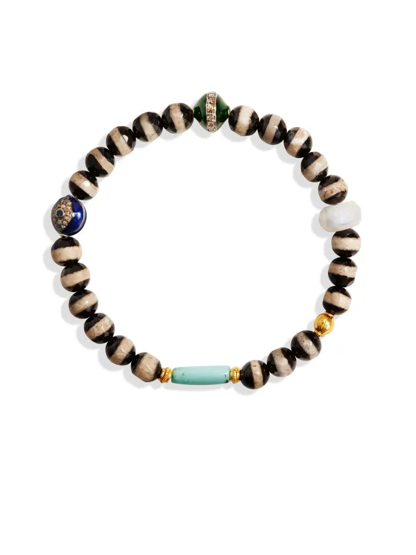 Striped Black Agate Diamond Evil Eye Beaded Bracelet sold by YLANG23