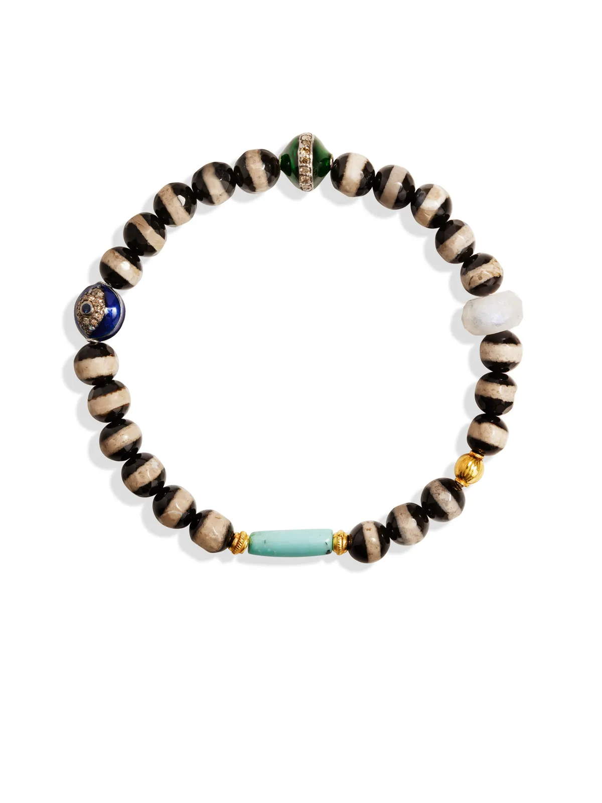Striped Black Agate Diamond Evil Eye Beaded Bracelet sold by YLANG23