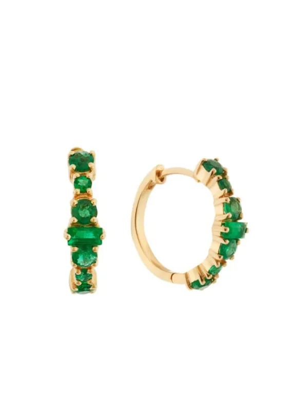 Emerald Round Rivulet Hoop Yellow Gold Earrings sold by YLANG23