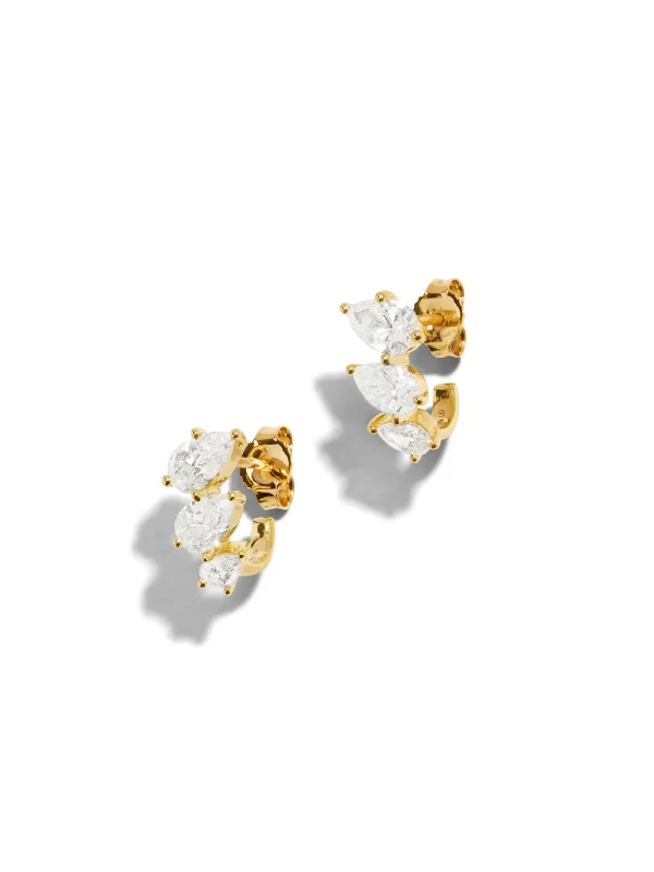 Pear Diamond J Hoop Yellow Gold Earrings sold by YLANG23