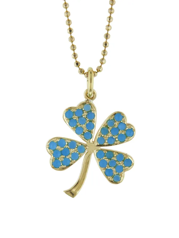 Turquoise Four Leaf Clover Yellow Gold Necklace sold by YLANG23