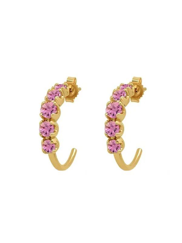Small Graduated Pink Sapphire Yellow Gold Hoop Earrings sold by YLANG23