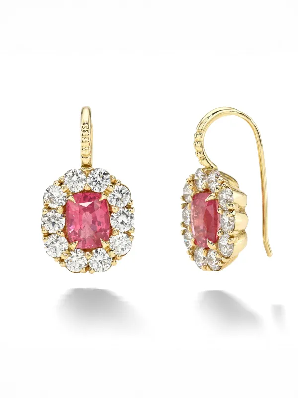 Pink Spinel Diamond Heirloom Yellow Gold Earrings made by YLANG23