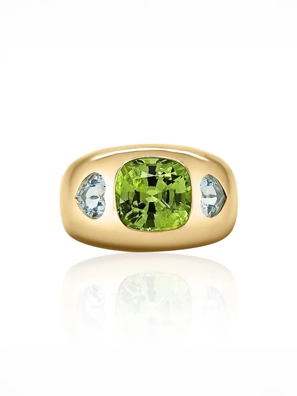 Peridot & Aquamarine Heart Yellow Gold Nomad Ring sold by YLANG23