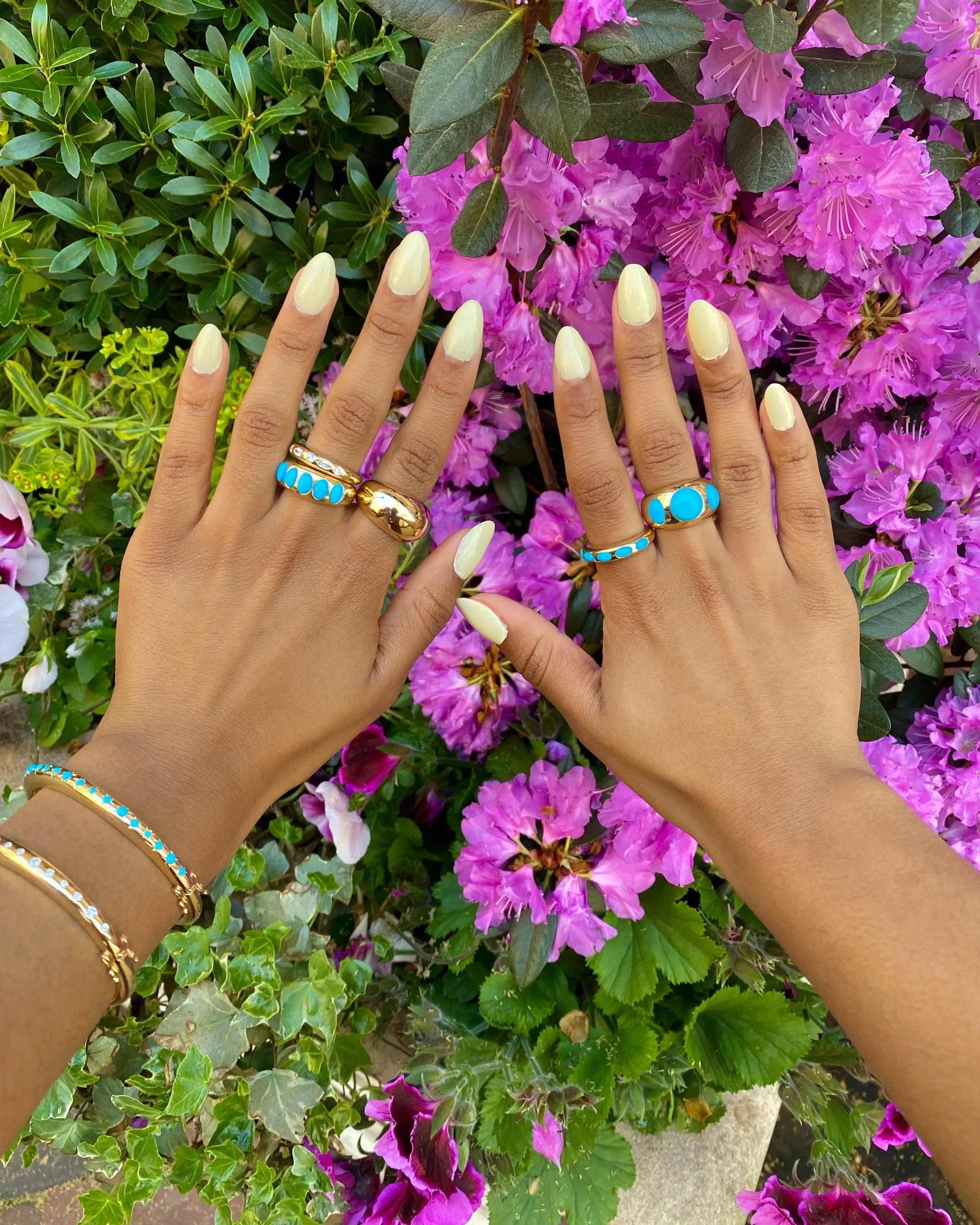 Round & Oval Turquoise Chunky Yellow Gold Ring sold by YLANG23 product image thumbnail 3