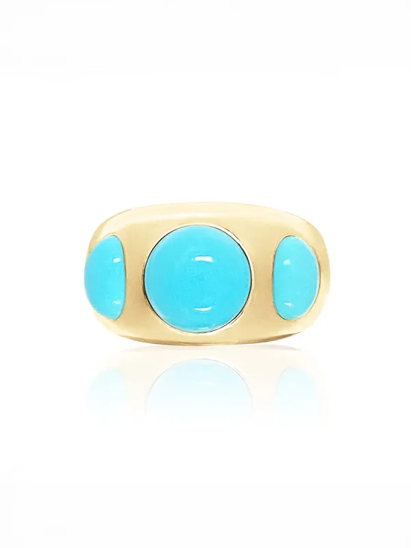 Round & Oval Turquoise Chunky Yellow Gold Ring sold by YLANG23