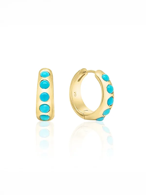 Turquoise Nomad Yellow Gold Huggie Hoop Earrings sold by YLANG23