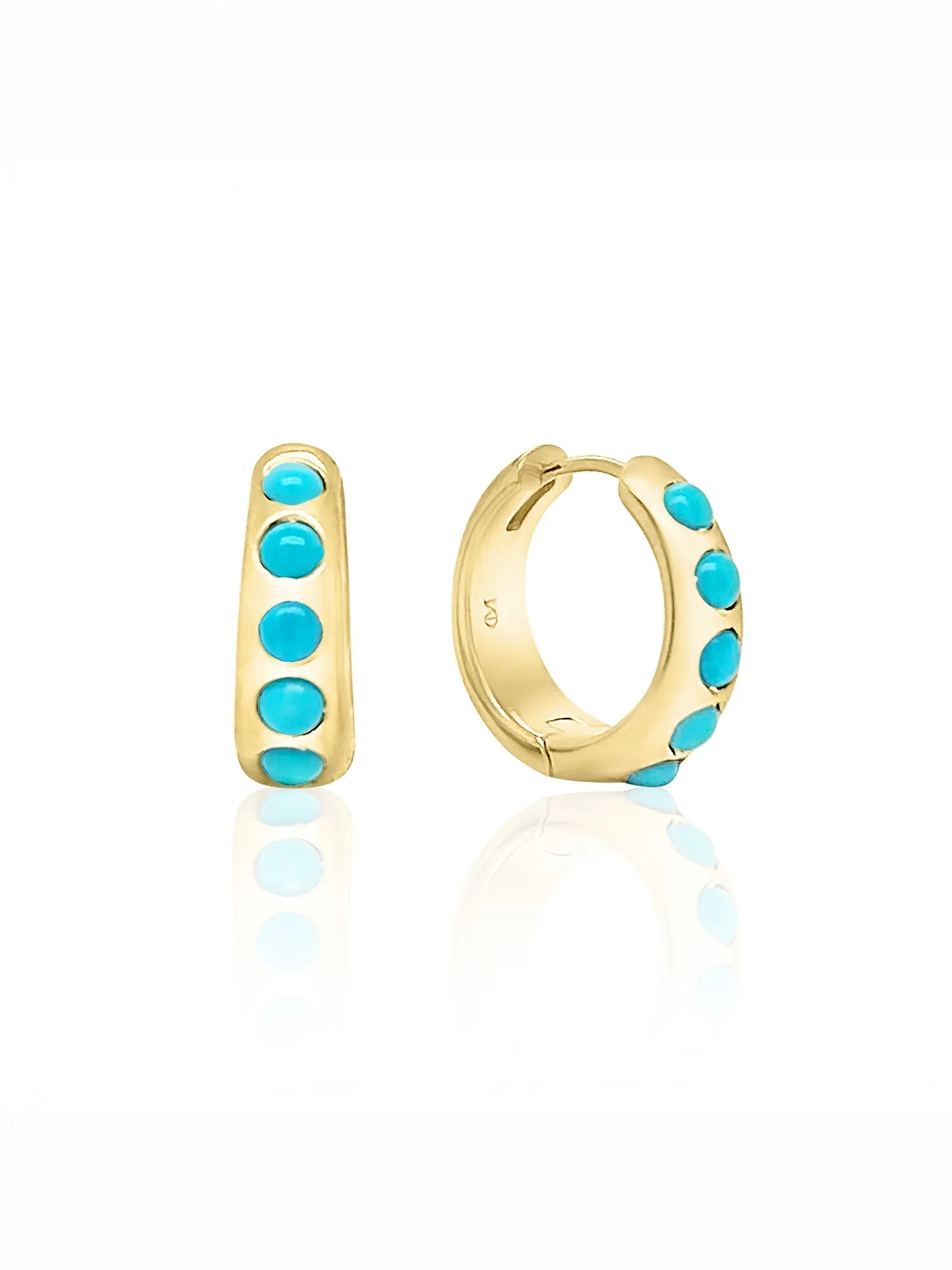 Turquoise Nomad Yellow Gold Huggie Hoop Earrings sold by YLANG23