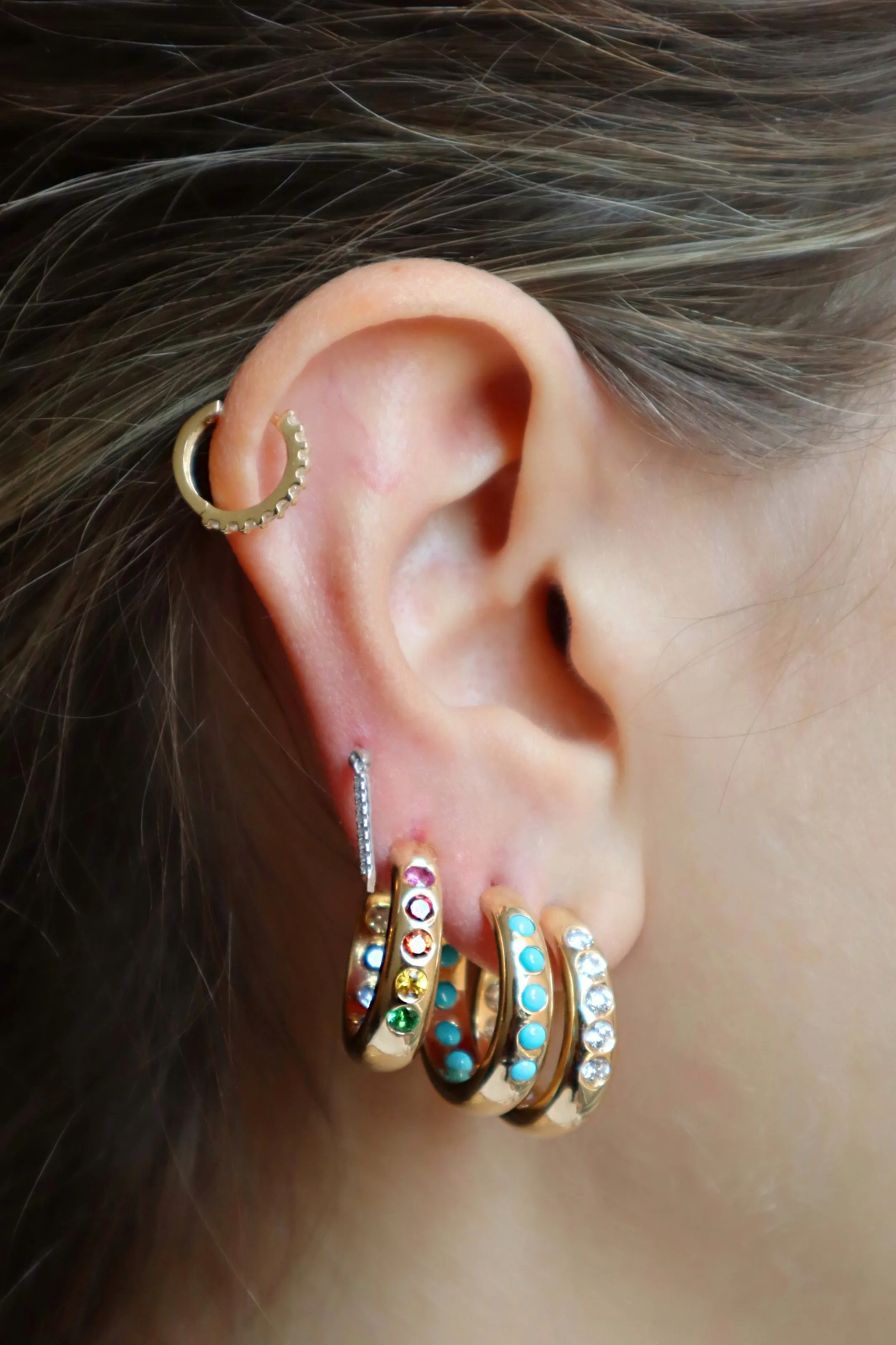 Rainbow Sapphire Nomad Yellow Gold Hoop Earrings sold by YLANG23 product image thumbnail 2