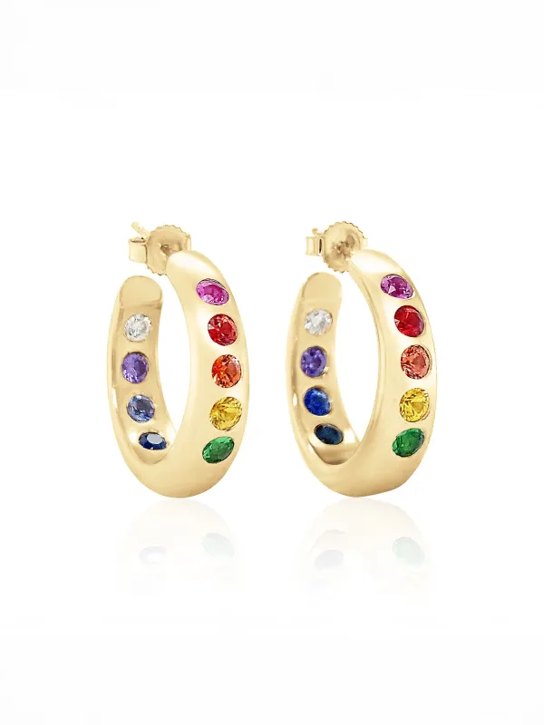 Rainbow Sapphire Nomad Yellow Gold Hoop Earrings made by YLANG23