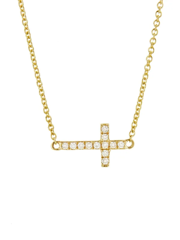 Small Sideways Diamond Cross Yellow Gold Necklace sold by YLANG23