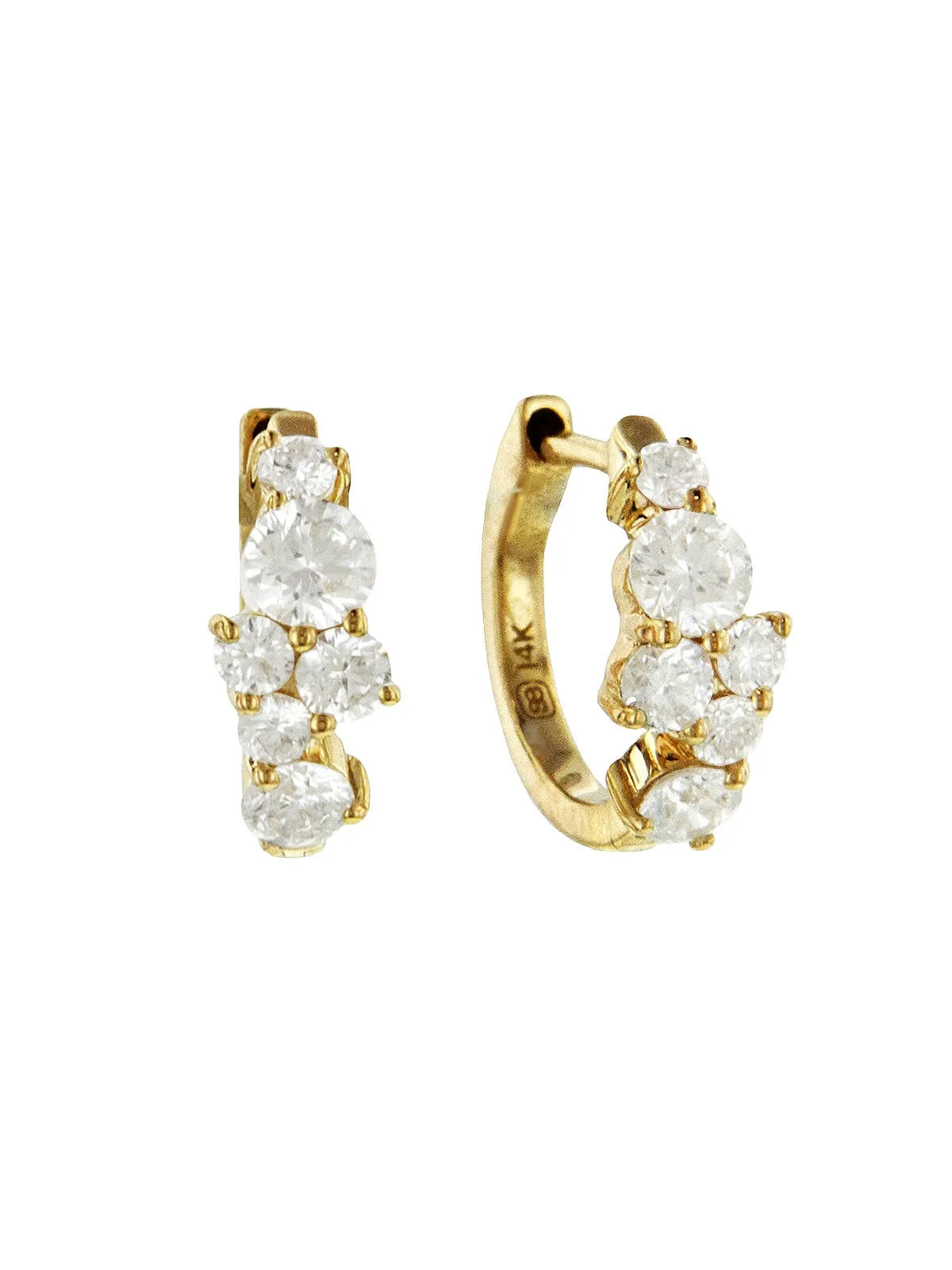Diamond Cocktail Yellow Gold Huggie Hoop Earrings sold by YLANG23