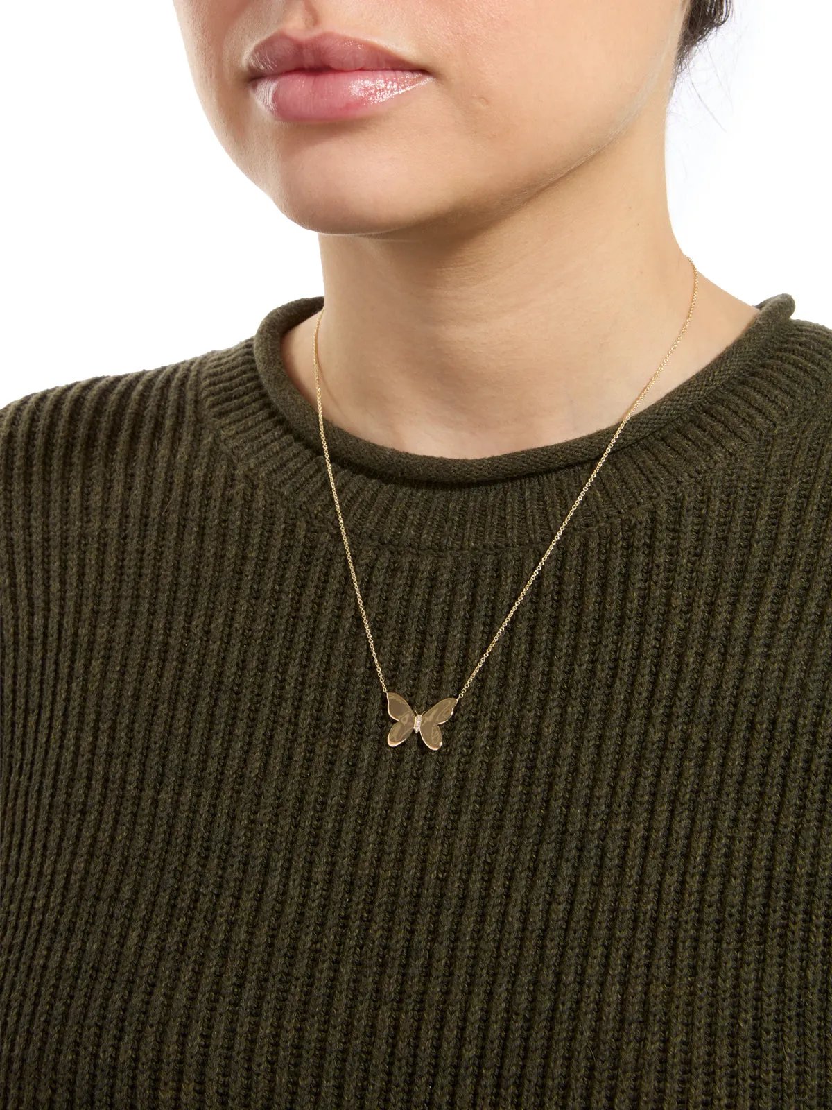 Pavé Center Butterfly Yellow Gold Necklace sold by YLANG23 product image thumbnail 2