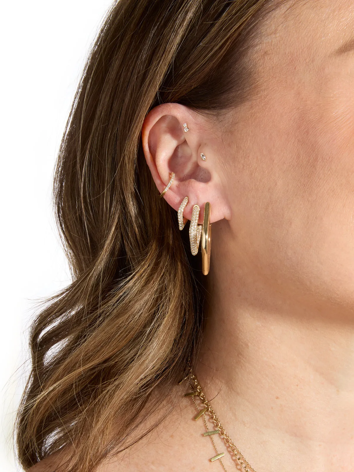 Small Pave Marquise Eye Yellow Gold Hoops sold by YLANG23 product image thumbnail 2