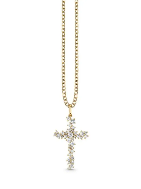 Diamond Cocktail Cross Yellow Gold Necklace made by Sydney Evan