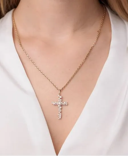 Diamond Cocktail Cross Yellow Gold Necklace sold by YLANG23 product image thumbnail 2