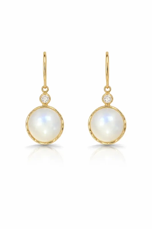 Medium Classic Rainbow Moonstone Yellow Gold Drop Earrings sold by YLANG23