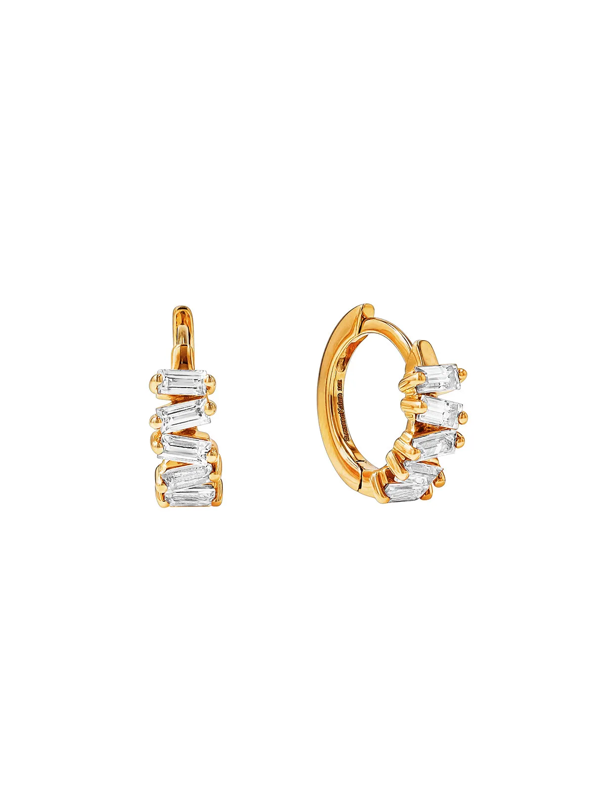 Diamond Baguette Huggie Hoop Yellow Gold Earrings sold by YLANG23
