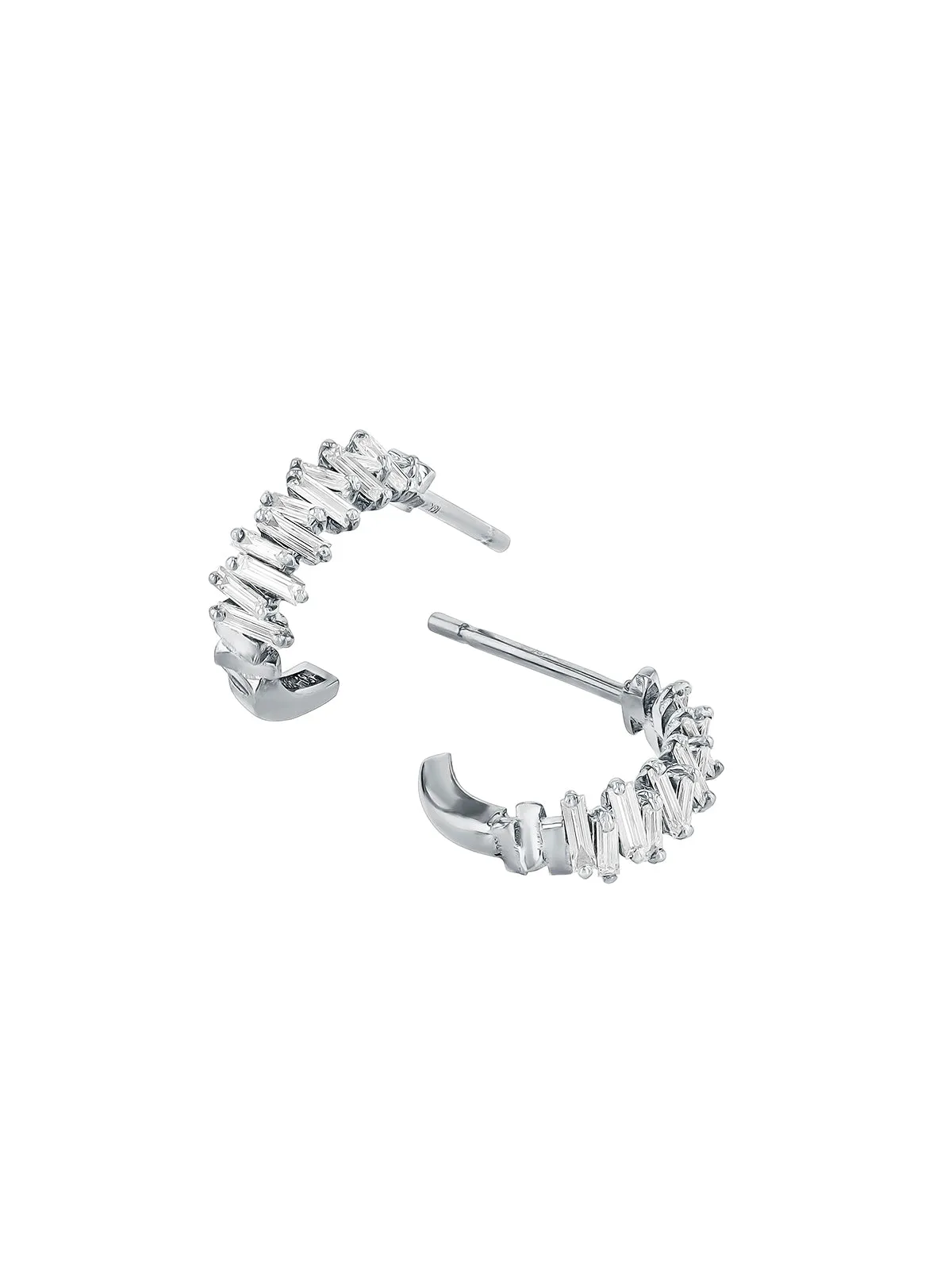 Classic Diamond Zig Zag White Gold Mini Hoop Earrings sold by YLANG23 product image thumbnail 3