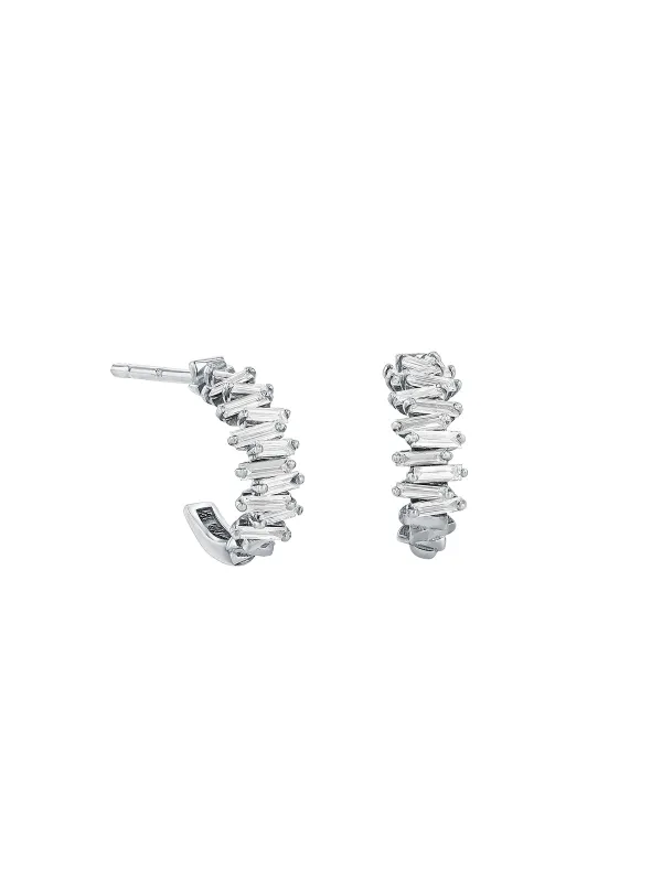 Classic Diamond Zig Zag White Gold Mini Hoop Earrings sold by YLANG23