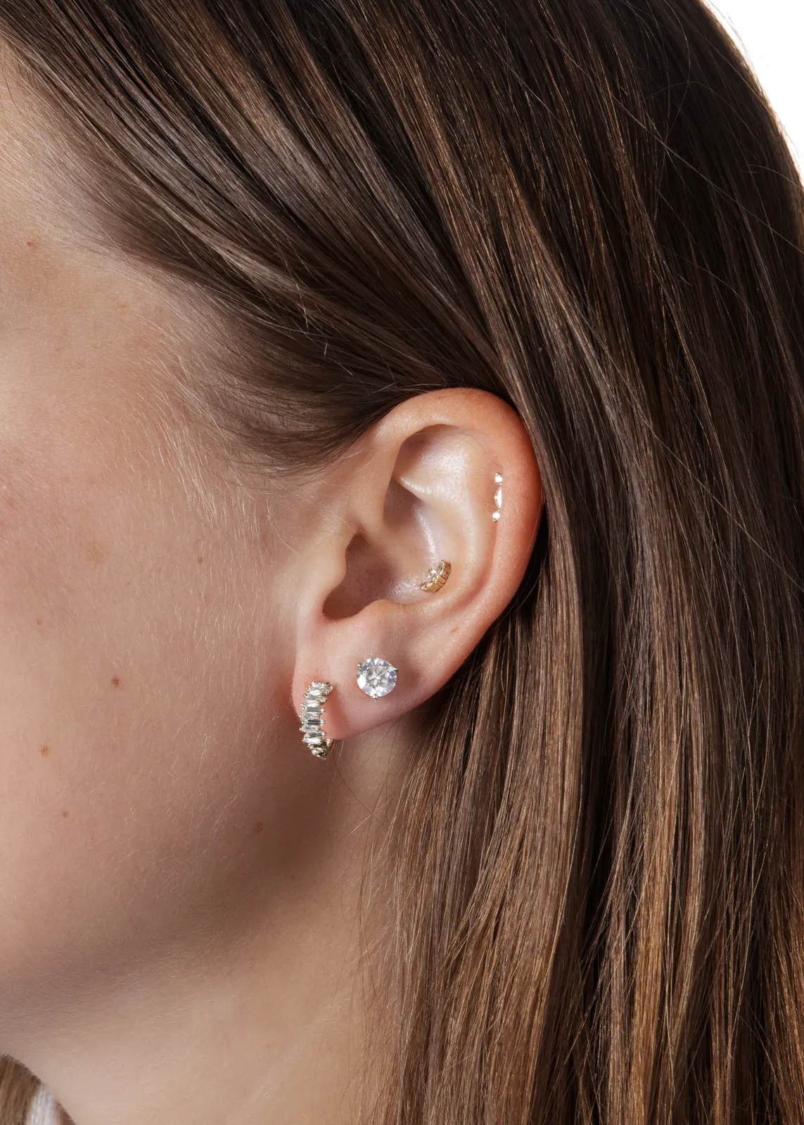 Classic Diamond Zig Zag White Gold Mini Hoop Earrings sold by YLANG23 product image thumbnail 2