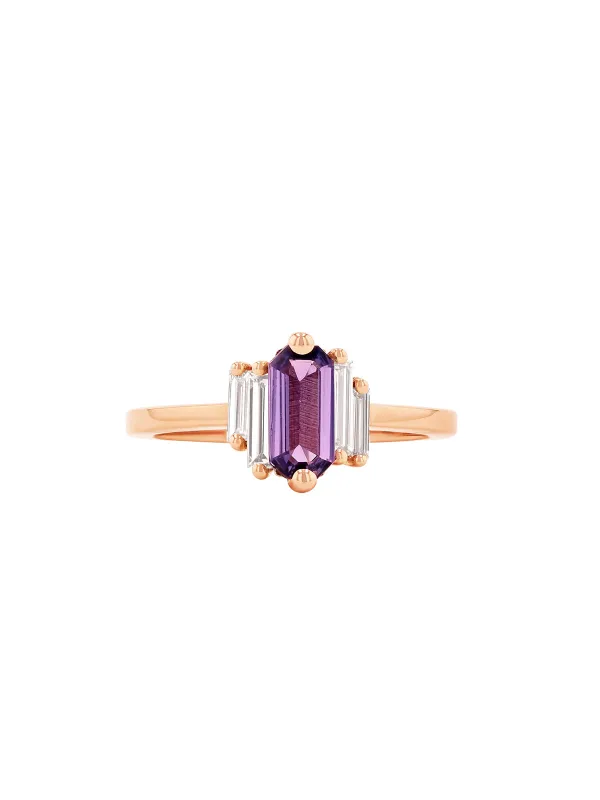 One of a Kind Purple Sapphire and Diamond Rose Gold Ring sold by YLANG23