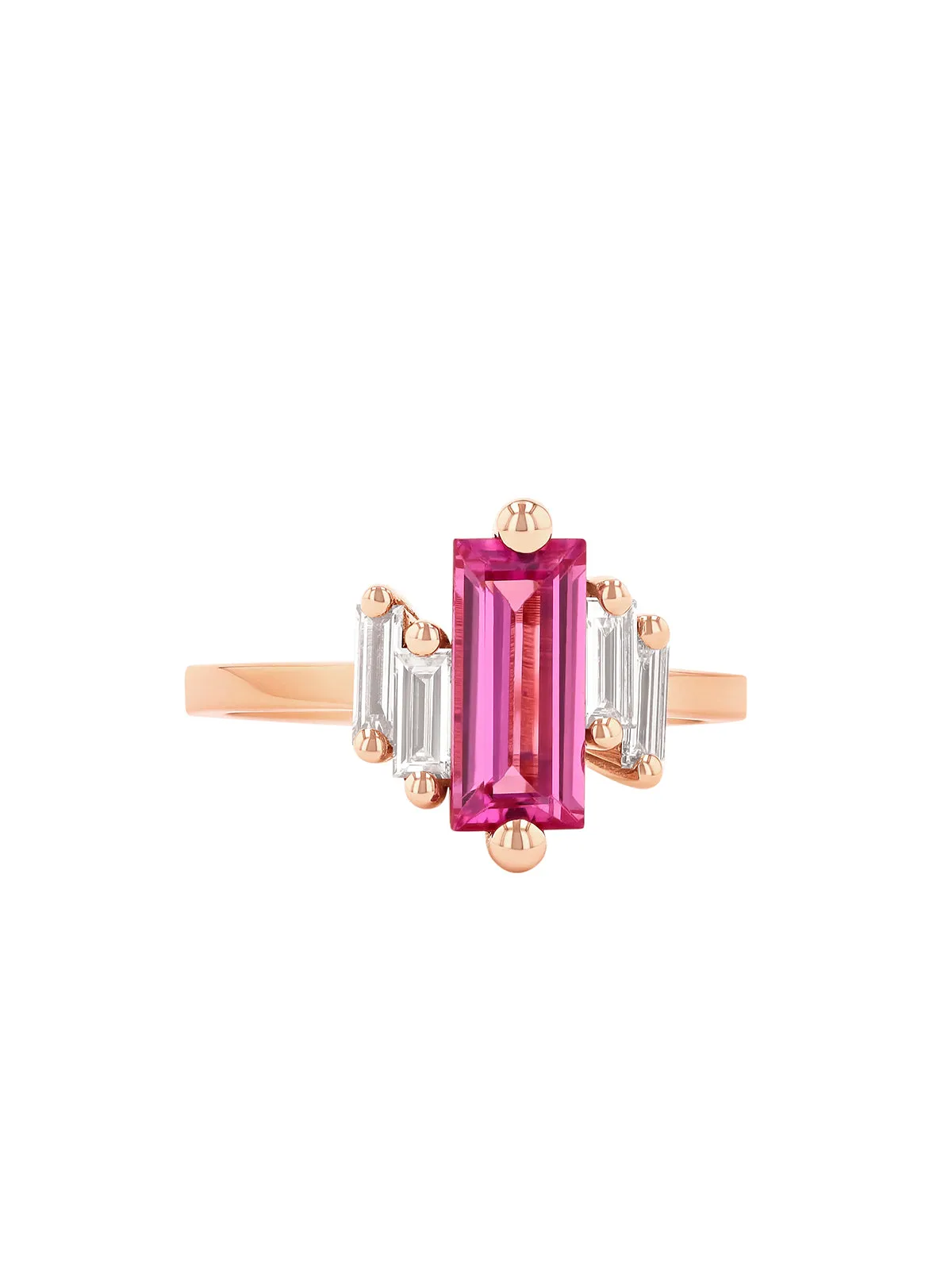 One of a Kind Pink Sapphire Baguette and Diamond Rose Gold Ring sold by YLANG23