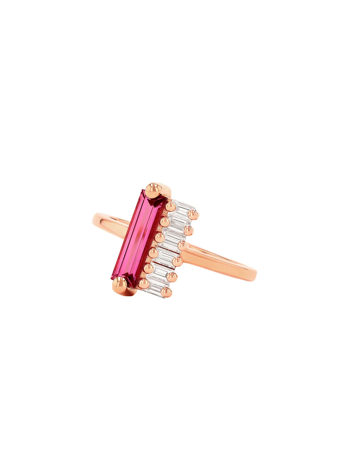 One of a Kind Pink Sapphire and Diamond Bar Rose Gold Ring sold by YLANG23
