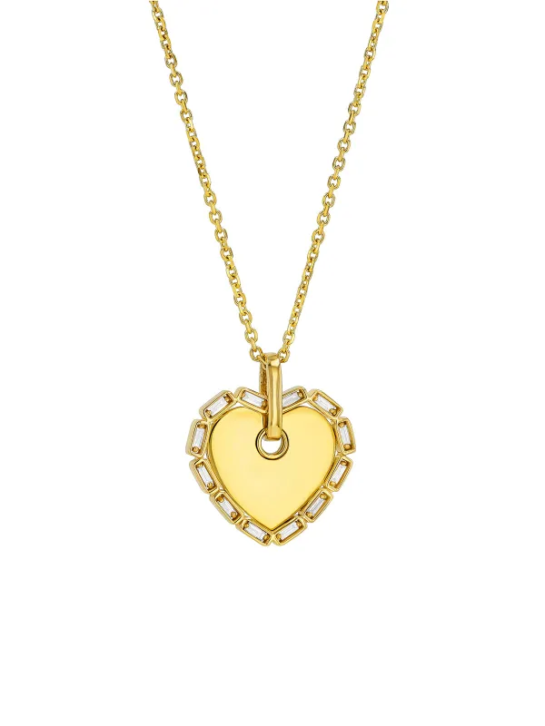 Medium Heart with Diamond Frame Yellow Gold Necklace made by YLANG23
