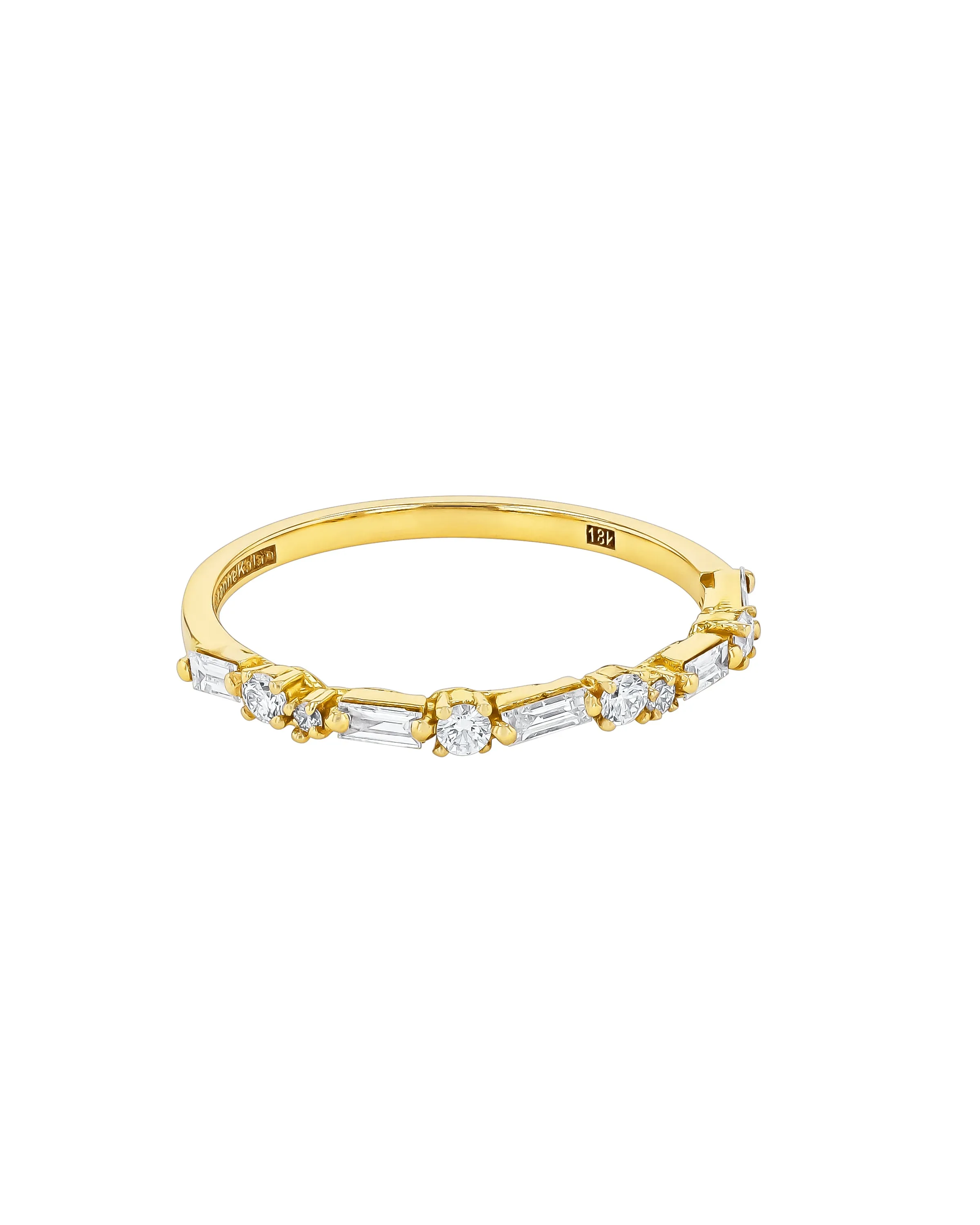 Thin Mix Diamond Yellow Gold Ring sold by YLANG23