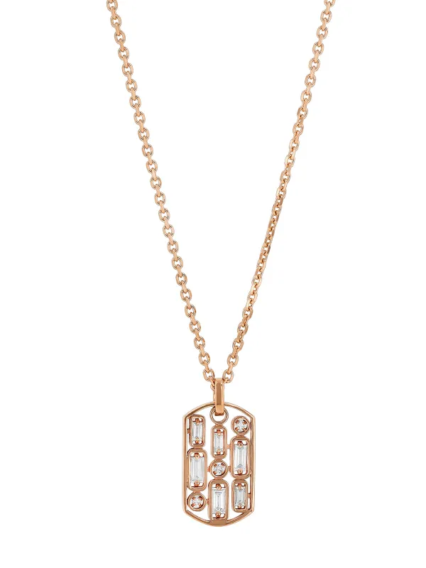 Diamond Baguette Small Dog Tag Rose Gold Necklace made by YLANG23