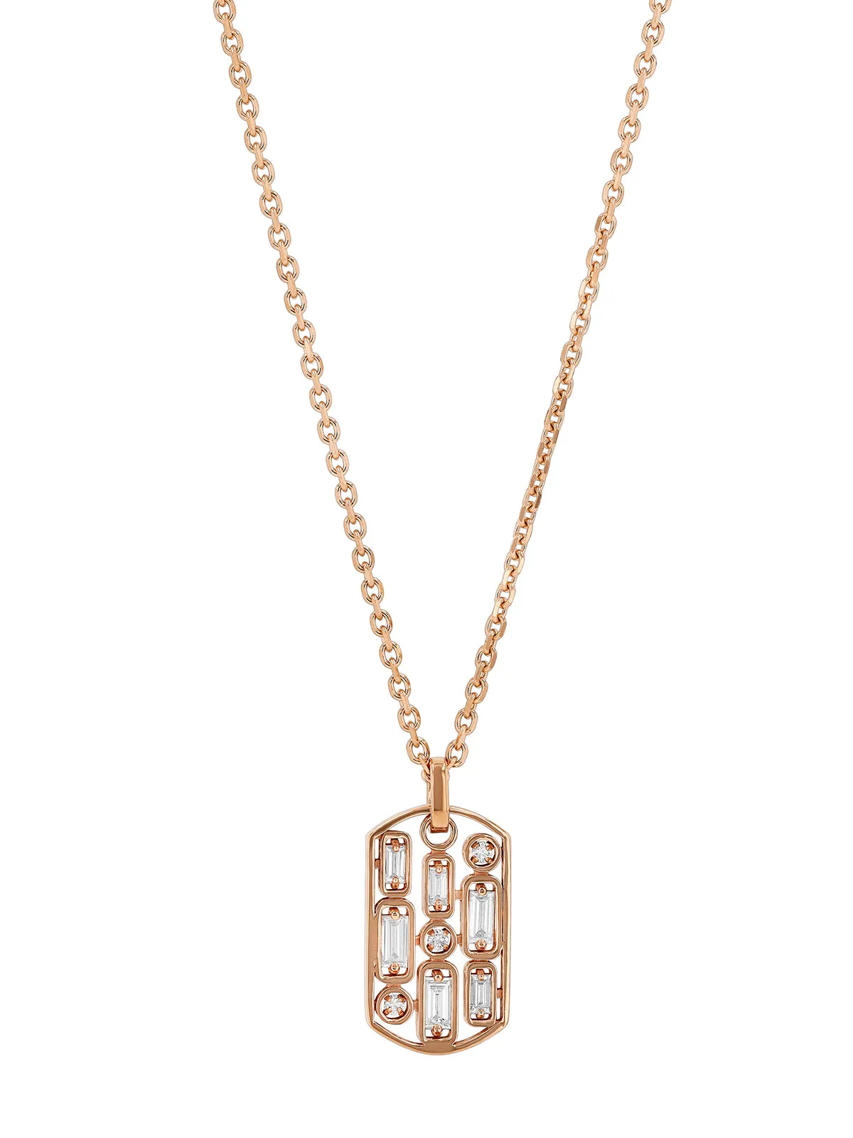 Diamond Baguette Small Dog Tag Rose Gold Necklace sold by YLANG23