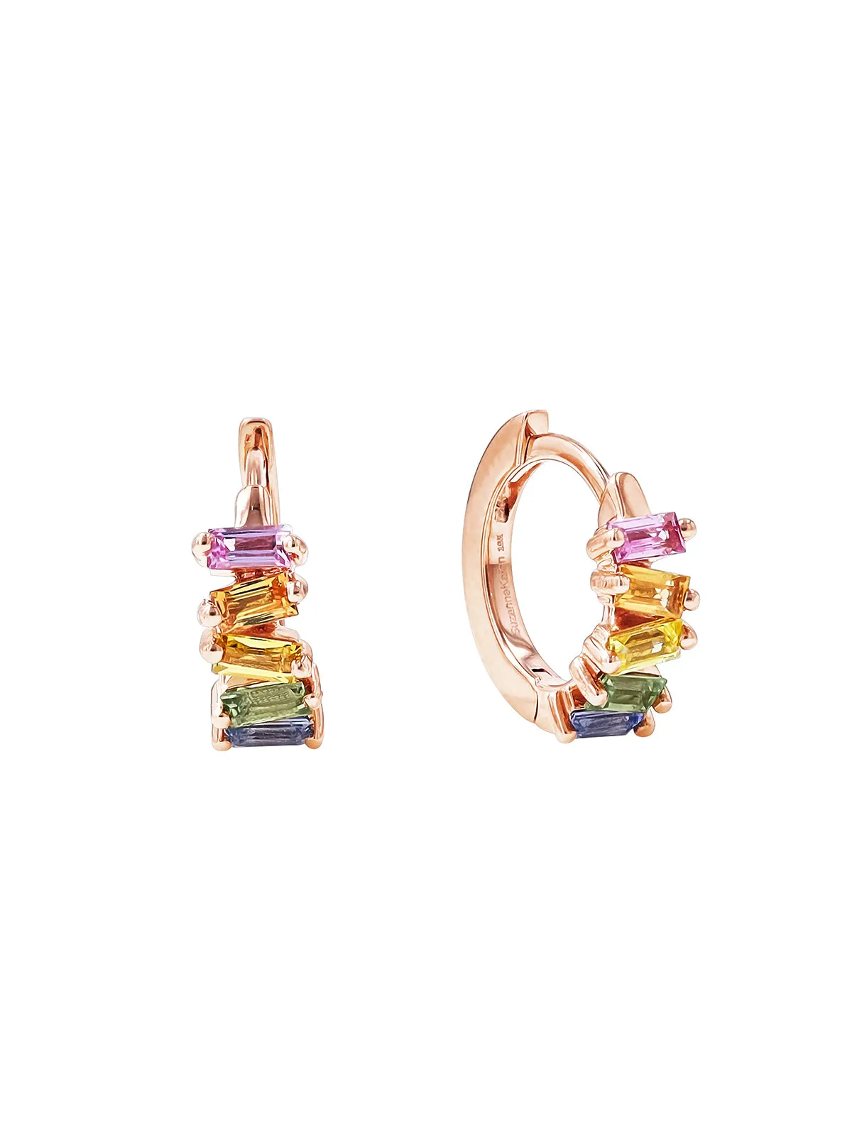 Bold Baguette Pastel Sapphire Rose Gold Huggie Hoops sold by YLANG23