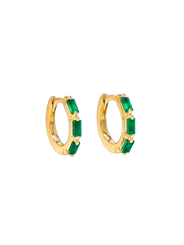 Bold Triple Emerald Yellow Gold Huggie Hoops sold by YLANG23