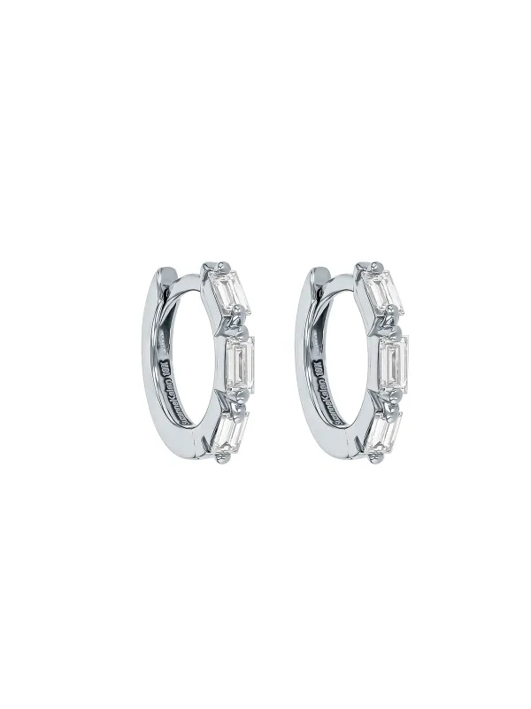 Bold Triple Diamond White Gold Huggie Hoops sold by YLANG23