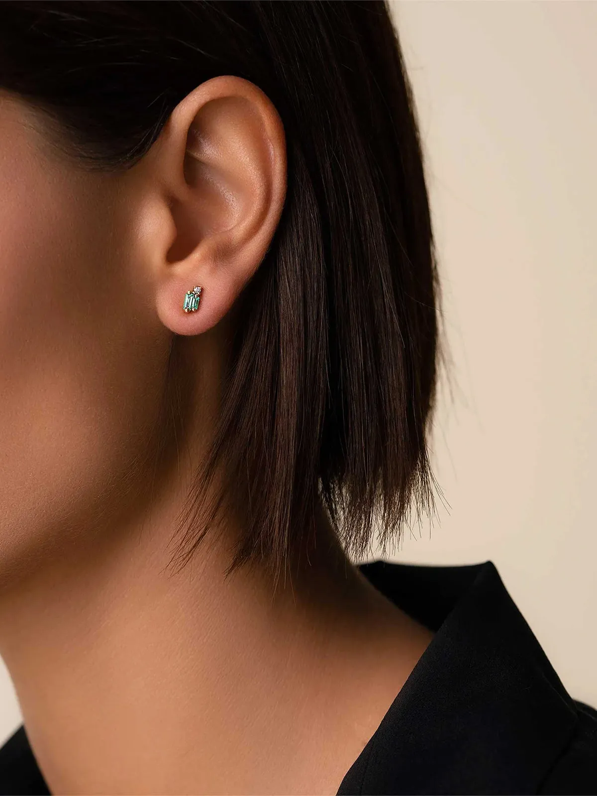 Bold Burst Emerald and Diamond Yellow Gold Studs sold by YLANG23 product image thumbnail 2