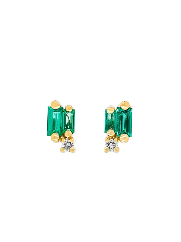 Bold Burst Emerald and Diamond Yellow Gold Studs sold by YLANG23
