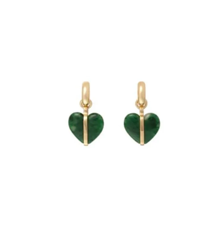 The Moss Agate Mini Heart Earrings sold by YLANG23